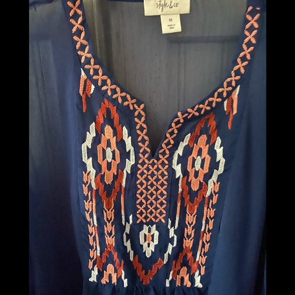 Style & Co. Boho Navy Blue Popover Top.      Medium - Picture 2 of 8